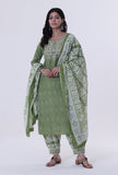 Green Color Cotton Block Printed Dupatta