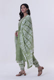 Green Color Cotton Block Printed Dupatta