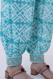 Set Of 3: Turquoise & White Cotton Block Printed Kurta, Pant & Dupatta