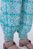 Set Of 3: Turquoise & White Cotton Block Printed Kurta, Pant & Dupatta