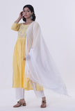 Yellow & White Cotton Block Printed Dupatta