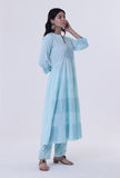 Greenish-Blue Cotton Block Printed Anarkali Kurta