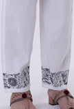 Set Of 2: White Color Cotton Block Printed With Multicolor Motif Kurta & Pant