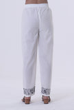 White Color Cotton Block Printed With Multicolor Motif Pant