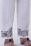 White Color Cotton Block Printed With Multicolor Motif Pant
