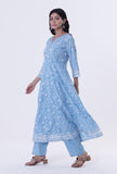 Blue & White Cotton Block Printed Kurta