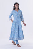 Blue & White Cotton Block Printed Kurta