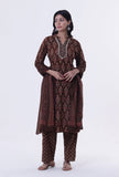 Set Of 3: Brown & Multicolor Cotton Block Printed Kurta, Pant & Dupatta