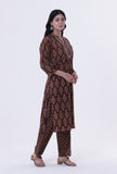 Brown & Multicolor Cotton Block Printed Kurta