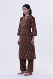 Brown & Multicolor Cotton Block Printed Kurta