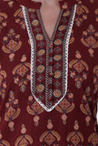Red & Multicolor Cotton Block Printed Kurta