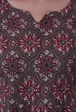 Woody Brown & White Cotton Block Printed Kurta