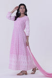 Set Of 2: Pink Cotton Chikankari Kurta & Dupatta Set