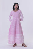 Set Of 2: Pink Cotton Chikankari Kurta & Dupatta Set