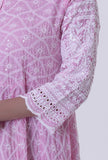 Set Of 2: Pink Cotton Chikankari Kurta & Dupatta Set