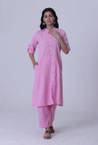 Set Of 2: Pastel Violet Cotton Kurti With Palazzo Set