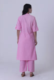 Set Of 2: Pastel Violet Cotton Kurti With Palazzo Set