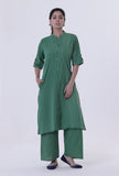 Set Of 2: Hazel Green Cotton Kurti With Palazzo Set