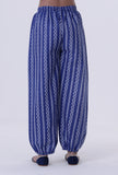 Blue Cotton Pant with White Motif