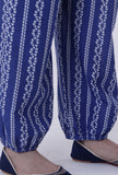 Blue Cotton Pant with White Motif