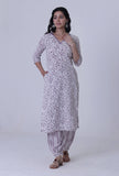 Set Of 3: White Cotton Kurta With Pant & Dupatta Set