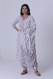 White & Multicolor Motif Cotton Dupatta