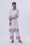 White Color Cotton Kurta With Multicolor Motif