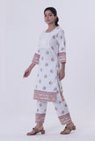 White Color Cotton Kurta With Multicolor Motif