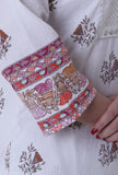White Color Cotton Kurta With Multicolor Motif