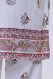 White Color Cotton Kurta With Multicolor Motif