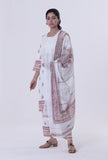White Color Cotton Dupatta with Multicolor Motif