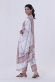 White Color Cotton Dupatta with Multicolor Motif