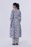 Blue Motif White Cotton Kurta