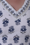 Blue Motif White Cotton Kurta