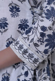 Blue Motif White Cotton Kurta