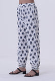 Blue Motif White Cotton Pant