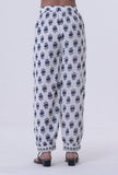 Blue Motif White Cotton Pant
