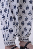 Blue Motif White Cotton Pant