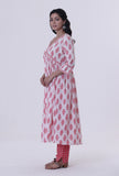 White Cotton Kurta with Pink Motif