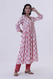 White Cotton Kurta with Pink Motif