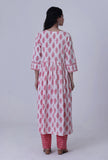 White Cotton Kurta with Pink Motif