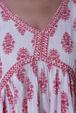 White Cotton Kurta with Pink Motif