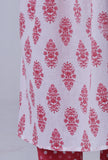 White Cotton Kurta with Pink Motif