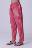 Pink Cotton Pant with White Motif