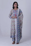 Set Of 3: Multicolor Motif Cotton Kurta, Pant & Dupatta Set