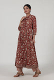 Ajrakh Printed Red Cotton Anarkali