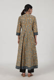Set Of 2: Ajrakh Printed Brown Cotton Anarkali & Pant Set