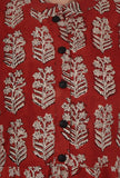 Ajrakh Printed Red Cotton Anarkali With White Motif