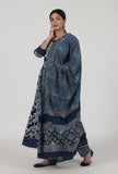 Set Of 3: Indigo Printed Blue Cotton Anarkali, Pant & Dupatta Set