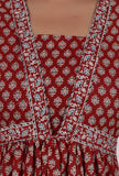 Red Cotton Dress with Multicolor Ajrakh Print